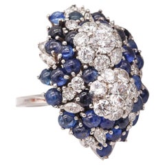Gems Cluster Cocktail Ring in Platinum with 9.64 Ctw in Diamonds and Sapphires