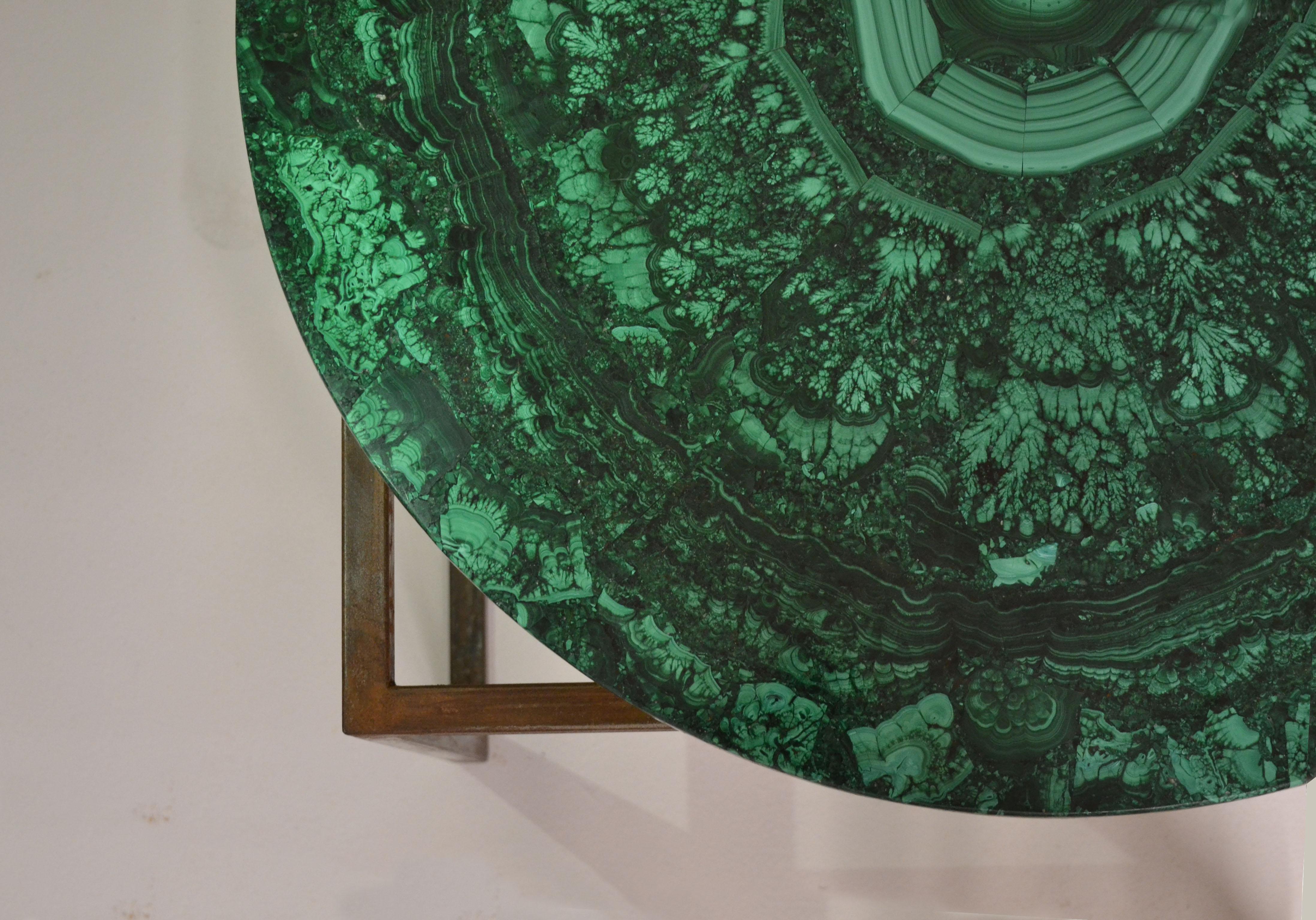 Modern 'Gems in the Air' Round Malachite Gemstone Topped Centre or Coffee Table For Sale