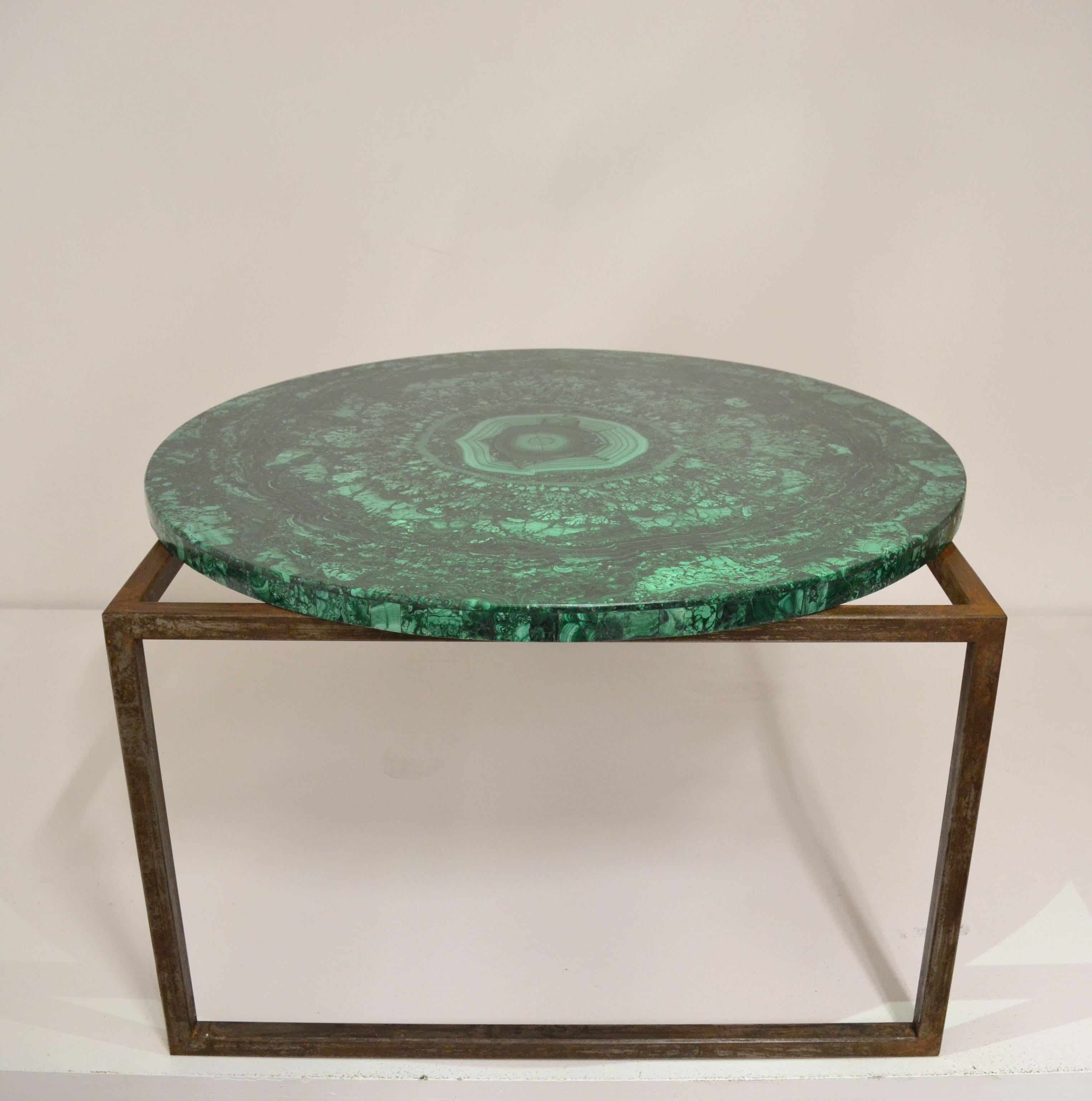 Spanish 'Gems in the Air' Round Malachite Gemstone Topped Centre or Coffee Table For Sale