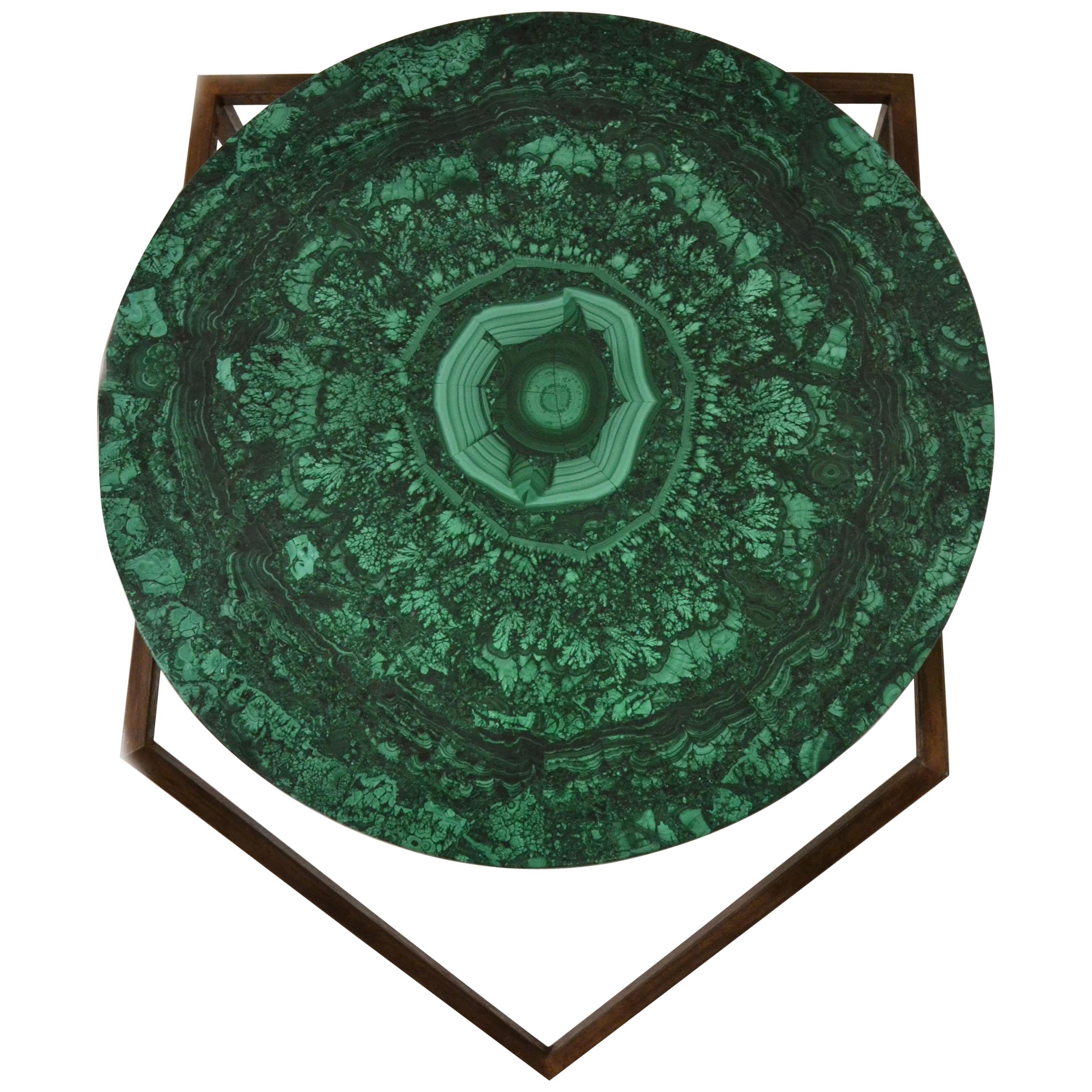 'Gems in the Air' Round Malachite Gemstone Topped Centre or Coffee Table For Sale