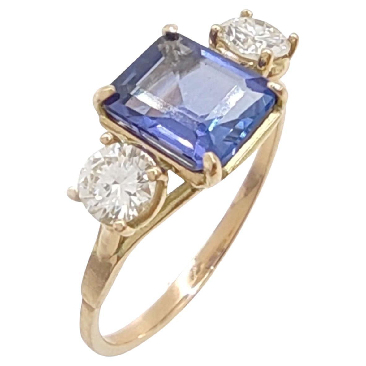 Certified 1.36 Carat Tanzanite with Diamond Engagement Ring - 14k Yellow Gold For Sale