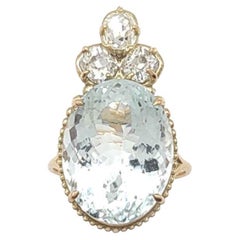 Gemstone 14k gold ring Certified  8.4 Carat Aquamarine Diamond Cocktail Ring 