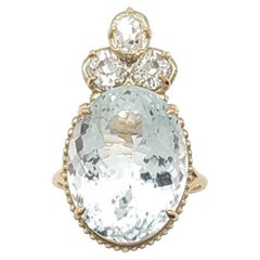 Gemstone 14k gold ring Certified 8.4 Carat Aquamarine Diamond Cocktail Ring