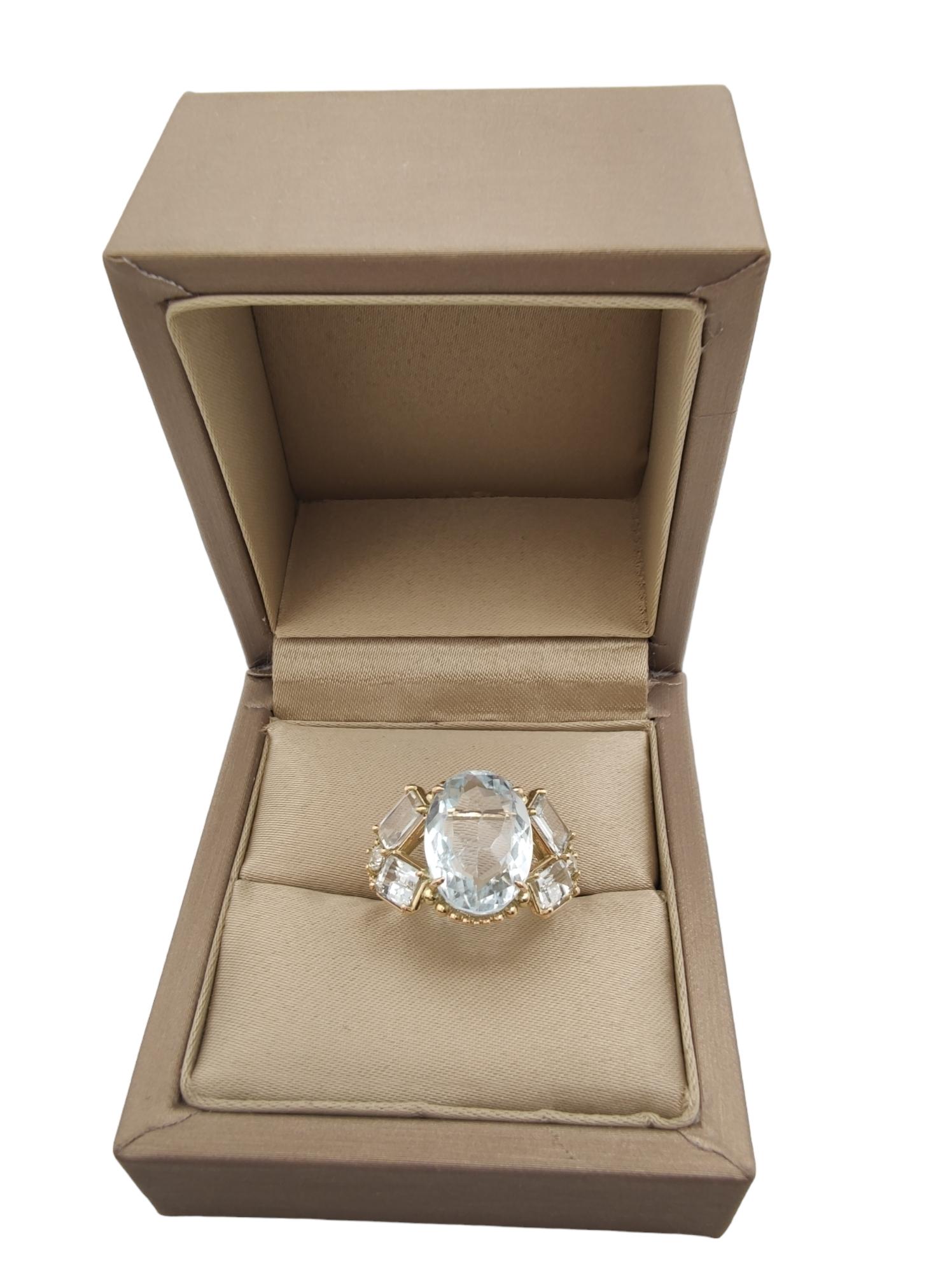 14K Gold Women's Ring, 10.32 Carat Topaz Aquamarine Diamond, Certified Cocktail 2