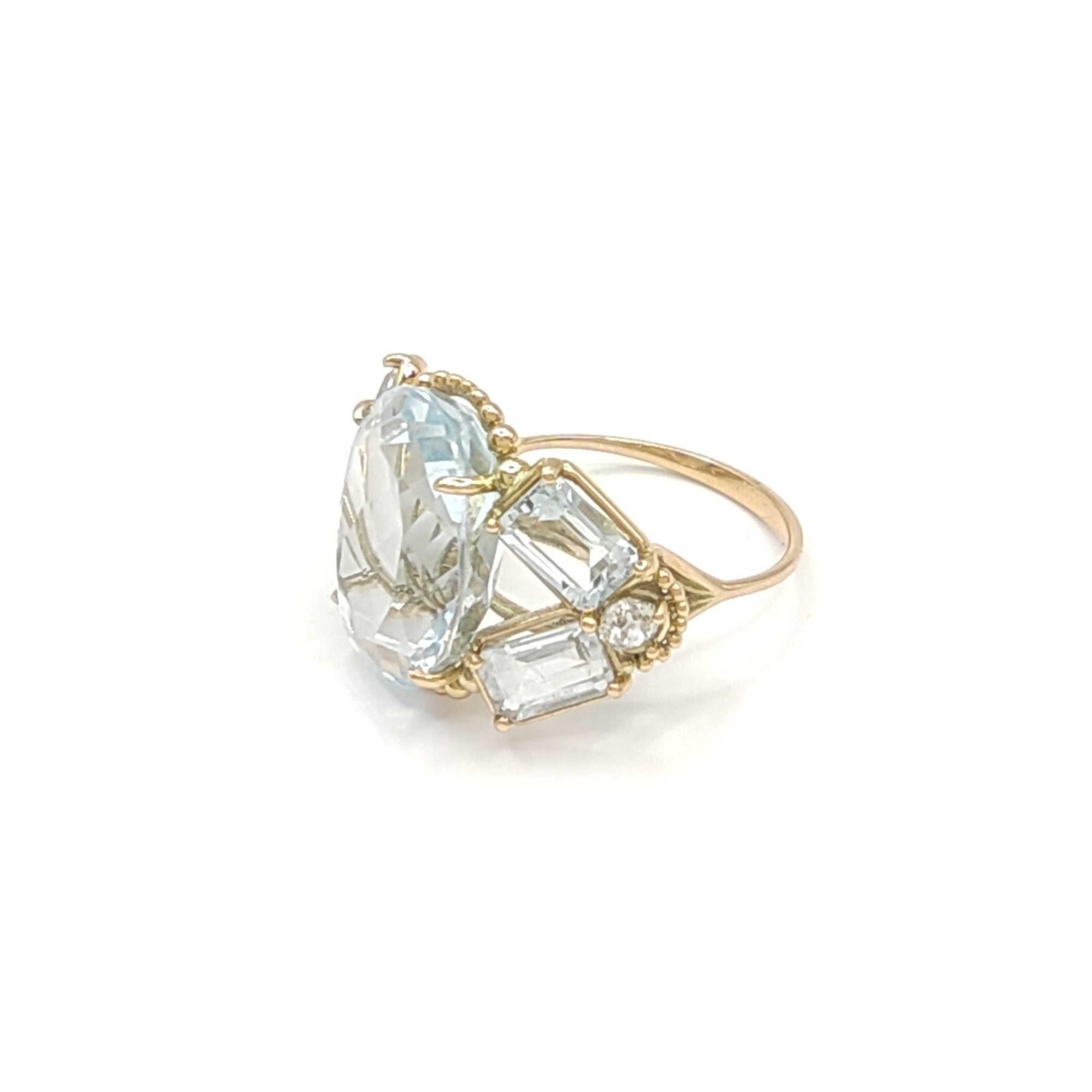 14K Gold Women's Ring, 10.32 Carat Topaz Aquamarine Diamond, Certified Cocktail 5