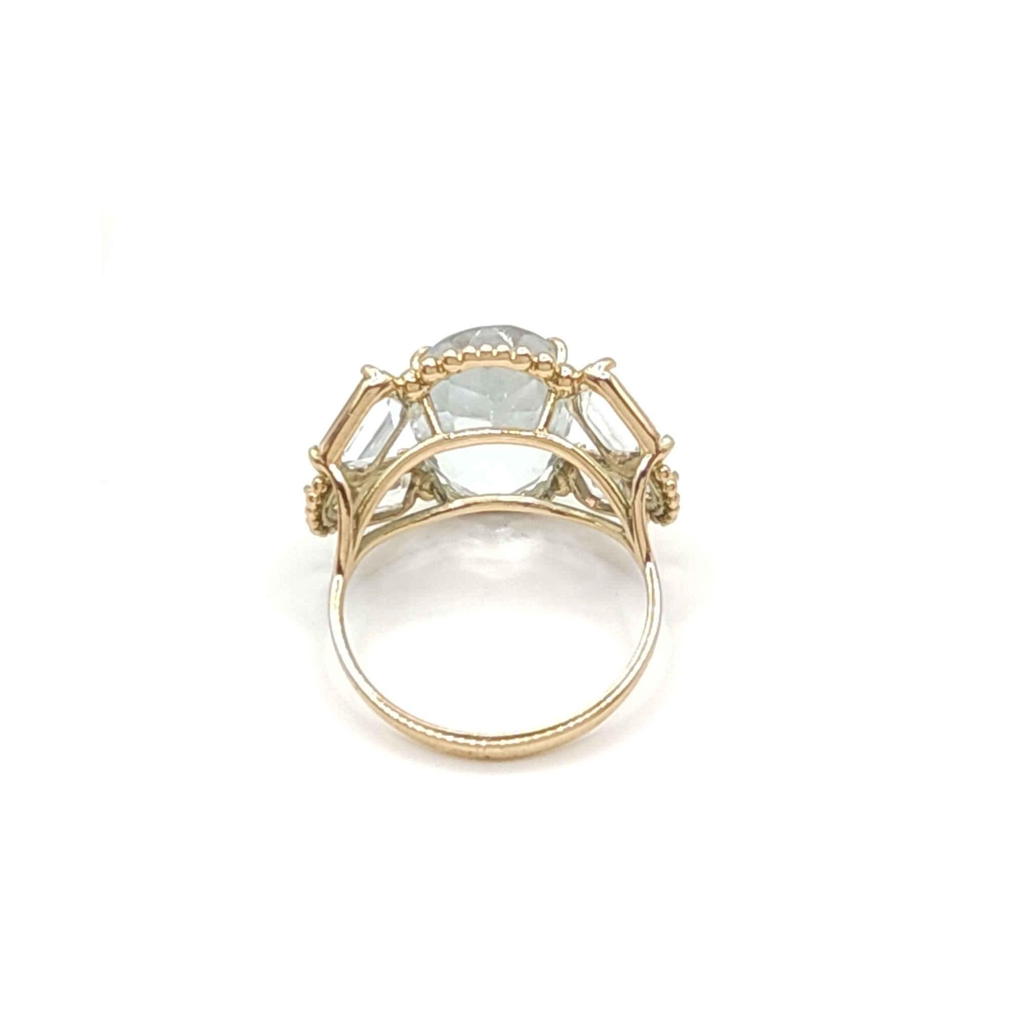 14K Gold Women's Ring, 10.32 Carat Topaz Aquamarine Diamond, Certified Cocktail 6