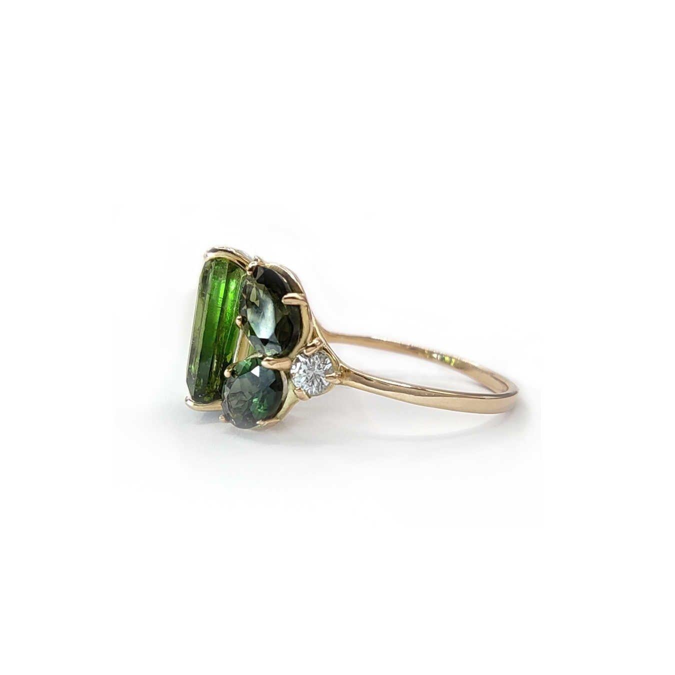 Edelstein 14k Gold Ring Certified Turmalin Diamant  Cocktail-Ring (Smaragdschliff)