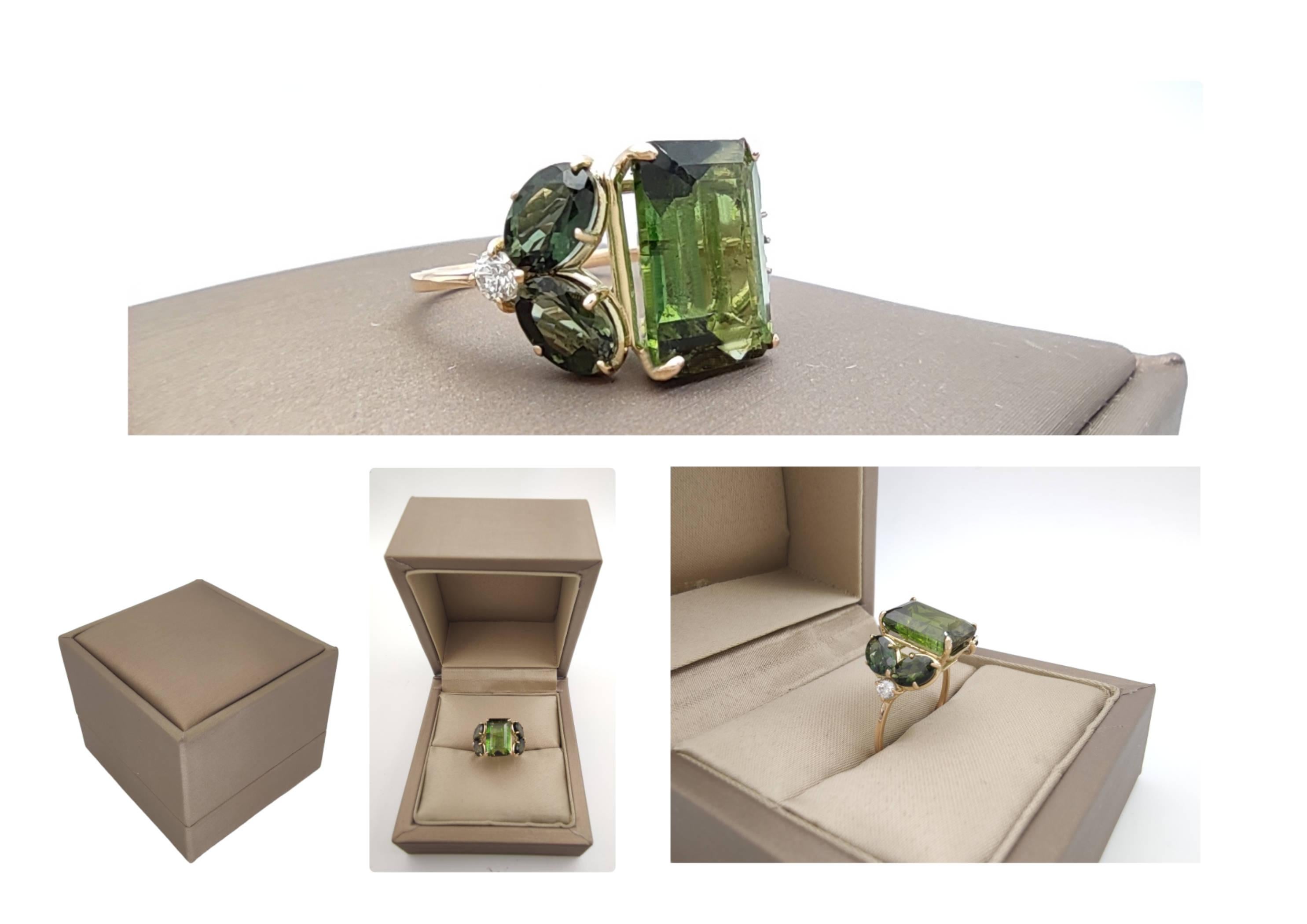 Edelstein 14k Gold Ring Certified Turmalin Diamant  Cocktail-Ring 1