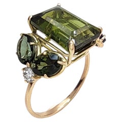 Edelstein 14k Gold Ring Certified Turmalin Diamant  Cocktail-Ring