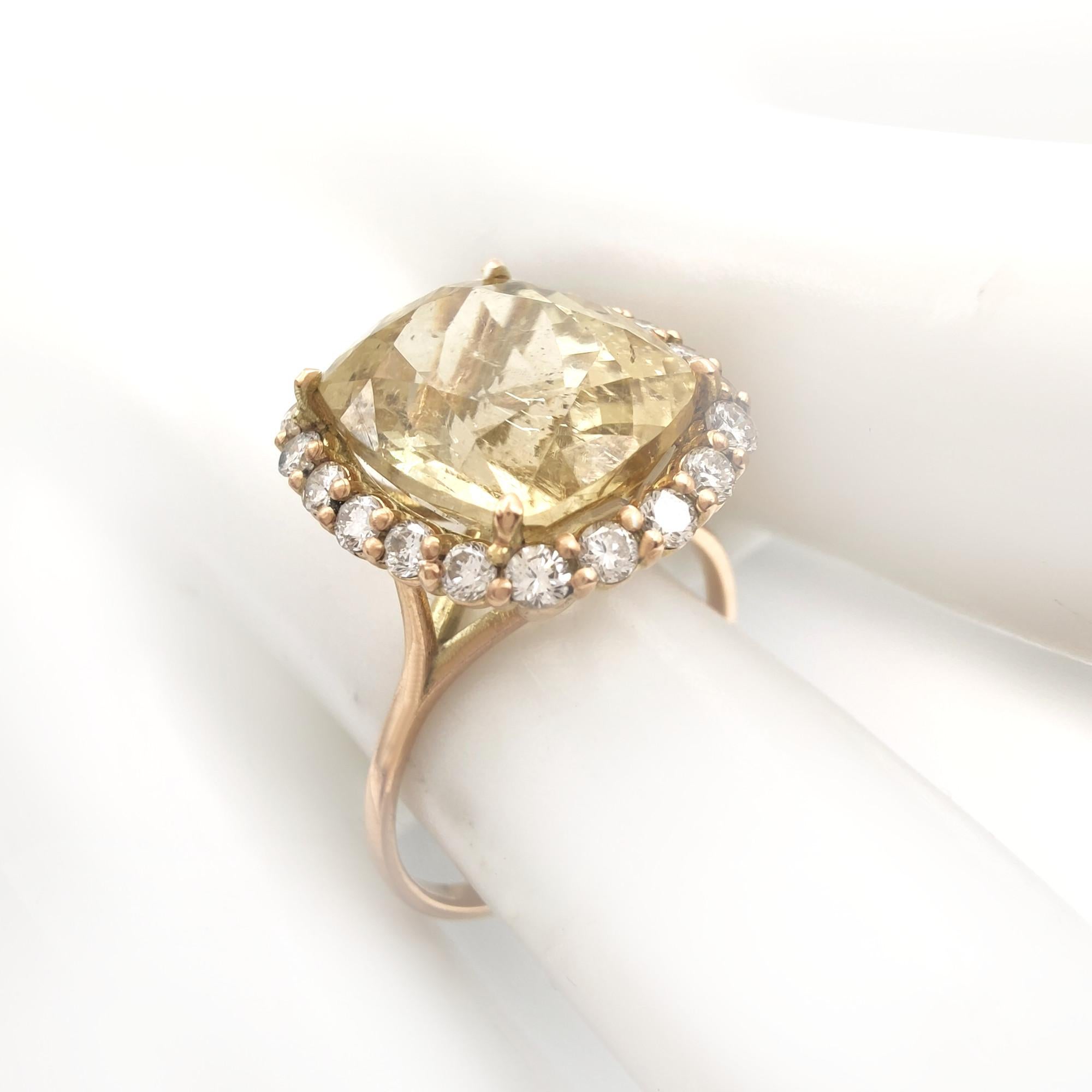 Classical Roman Gemstone 14k gold ring  Certified Tourmaline Diamond Gemstone Halo Cocktail ring