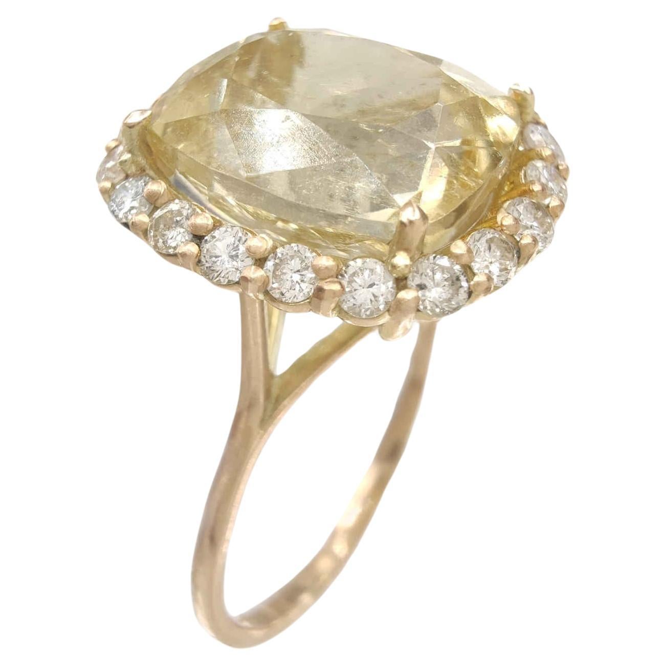 Gemstone 14k gold ring  Certified Tourmaline Diamond Gemstone Halo Cocktail ring