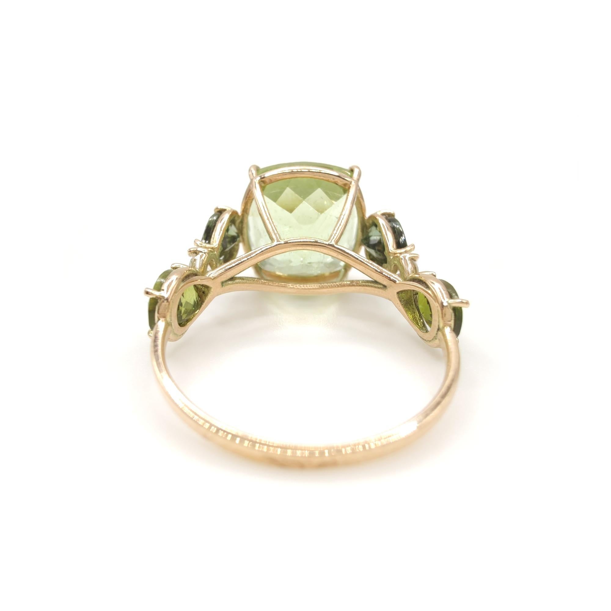 Bague pour femmes en or 14 carats avec tourmaline verte véritable et diamants 5