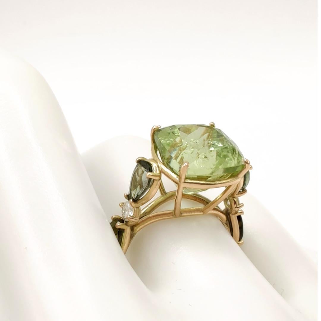 Bague pour femmes en or 14 carats avec tourmaline verte véritable et diamants 7