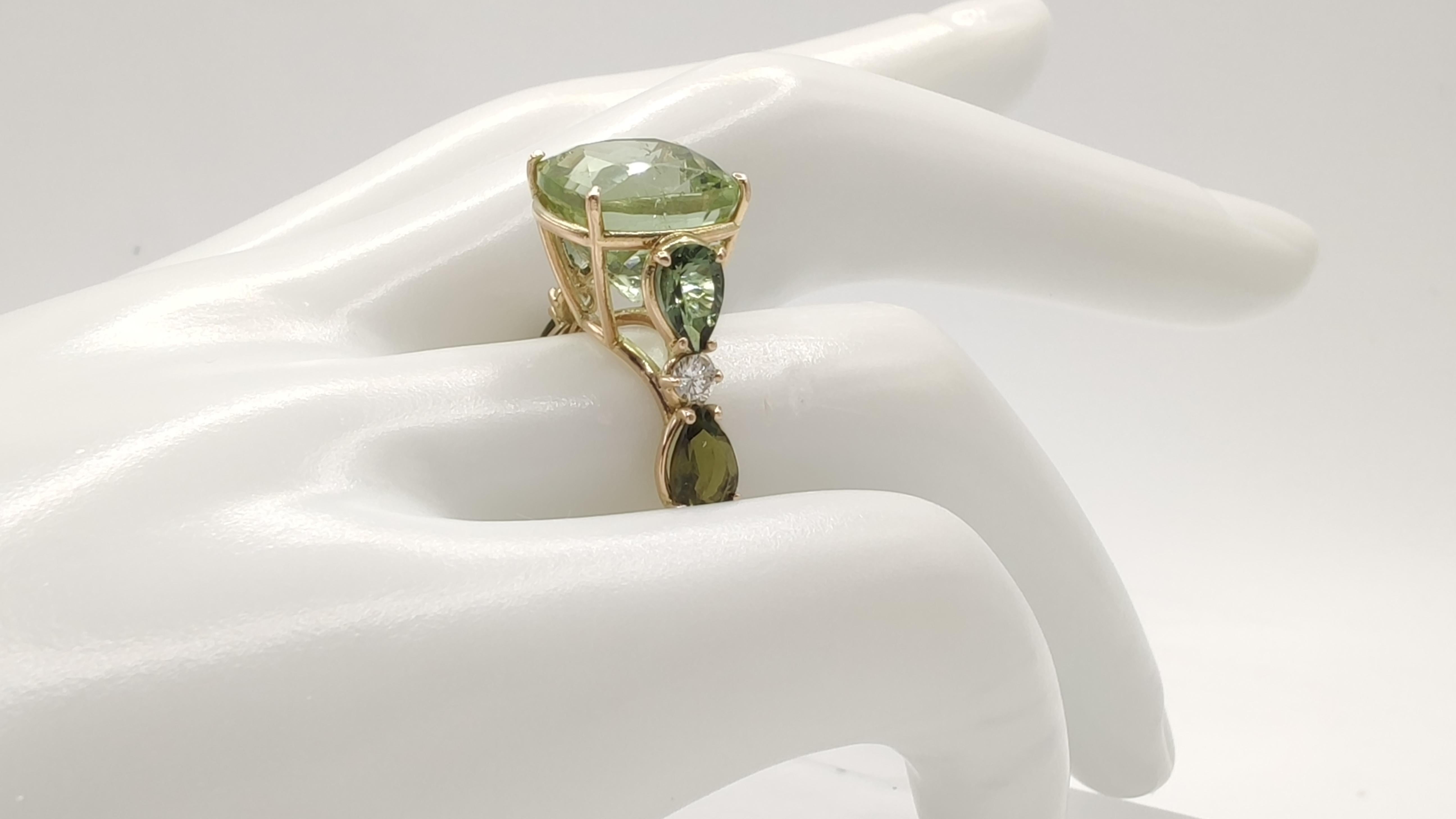 Bague pour femmes en or 14 carats avec tourmaline verte véritable et diamants 8