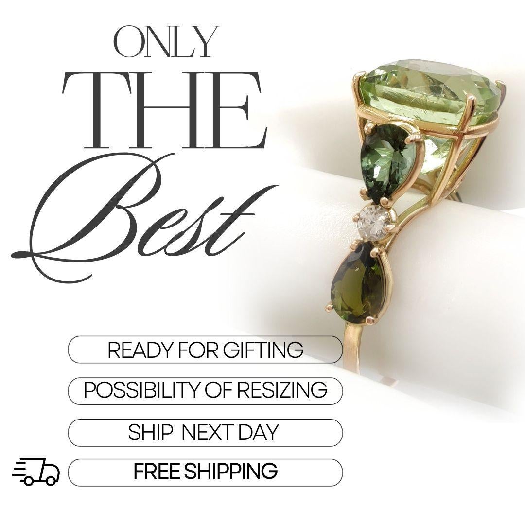 Gemstone 14k Gold Ring with Genuine green tourmaline and Diamonds ring for Women In New Condition In Sant Josep de sa Talaia, IB