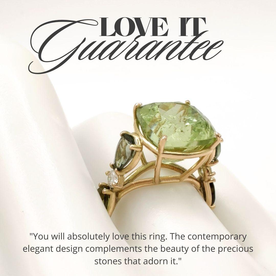 Gemstone 14k Gold Ring with Genuine green tourmaline and Diamonds ring for Women 2