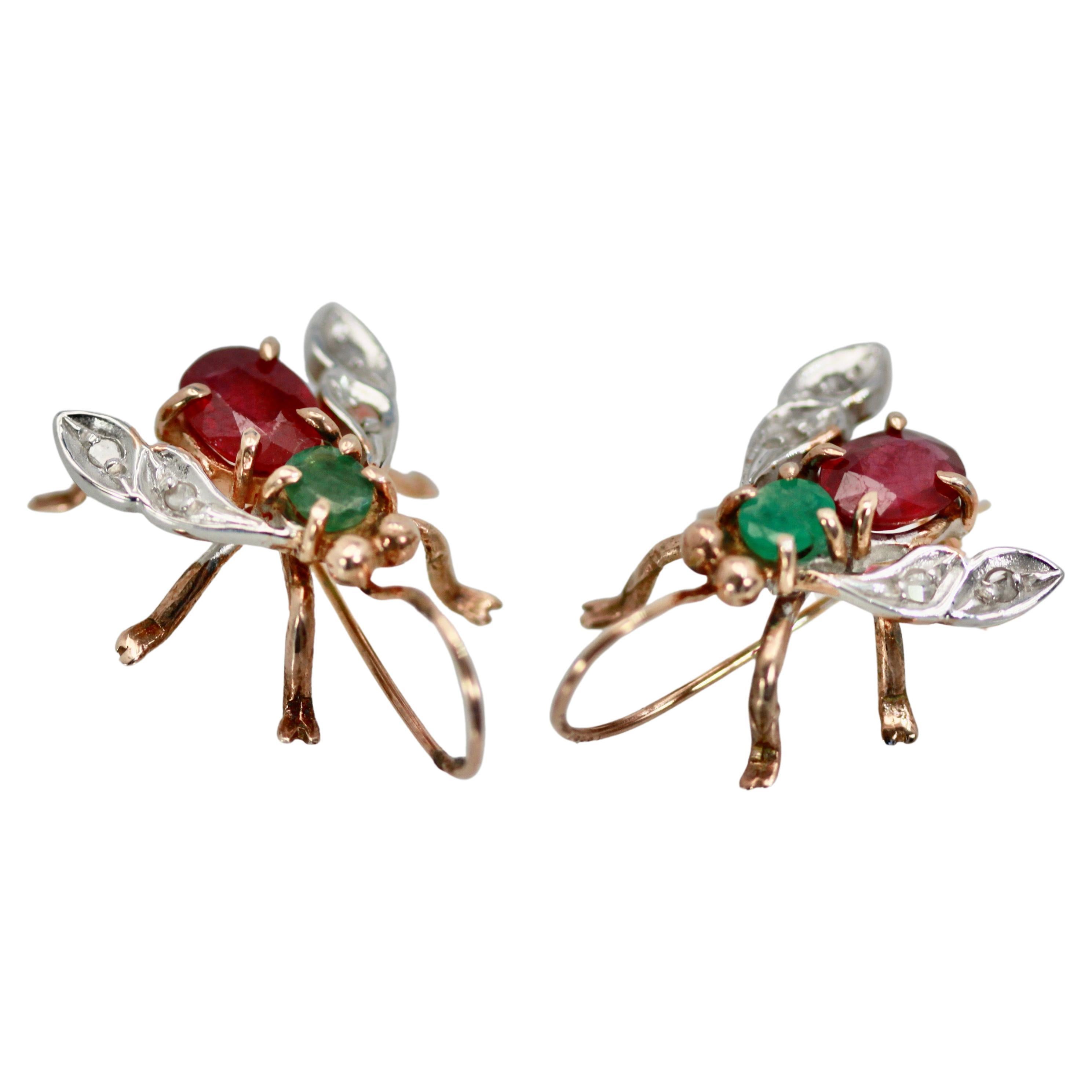 Gemstone 14K Yellow Gold Fly Earrings For Sale