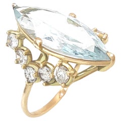 Certified 3.60-Carat Aquamarine and 0.67-Carat Diamond Cocktail Ring in 14K Gold