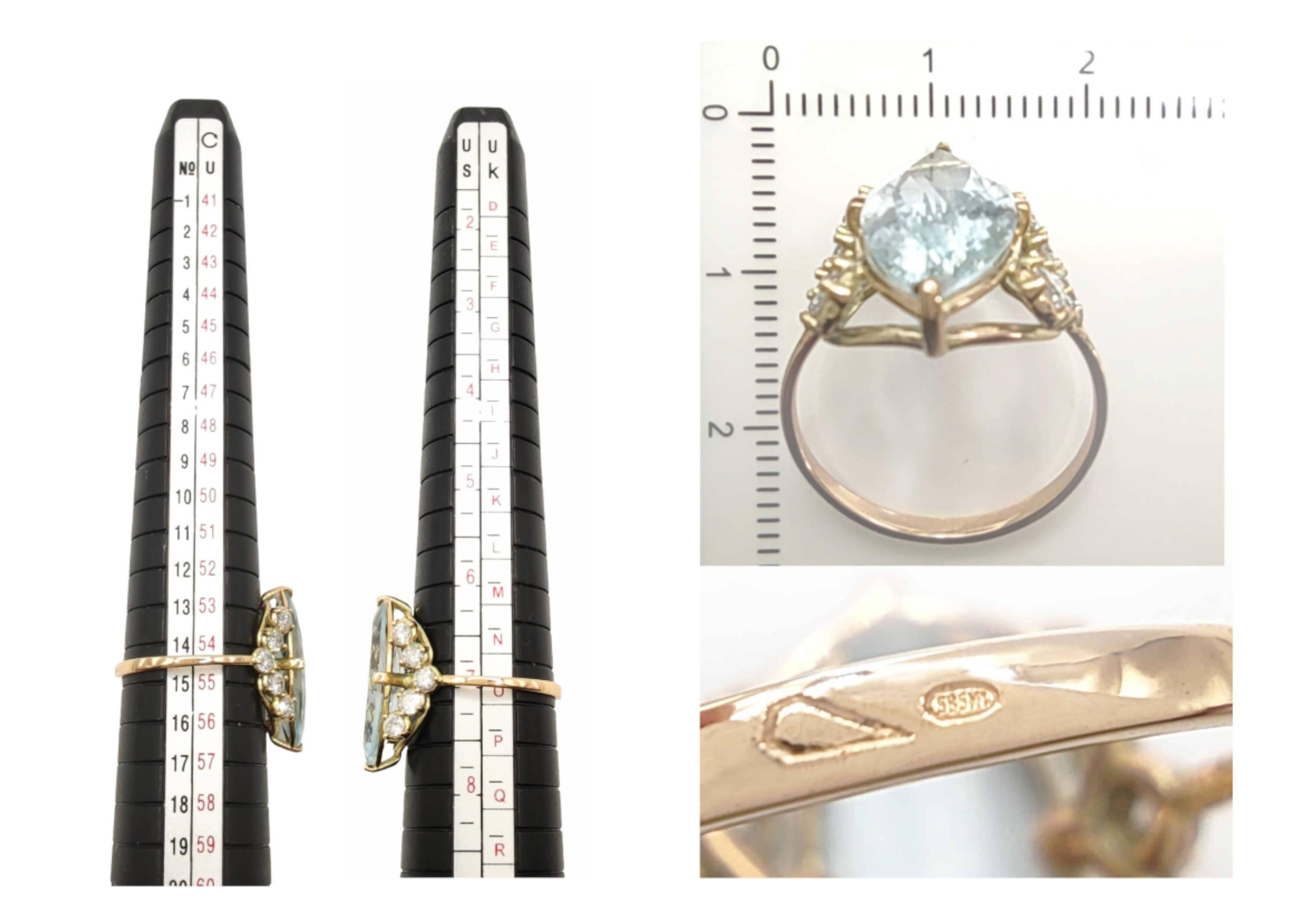 Certified 3.60-Carat Aquamarine and 0.67-Carat Diamond Cocktail Ring in 14K Gold For Sale 7