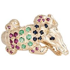 Gemstone Alligator Ring Vintage 14 Karat Gold Estate Fine Jewelry Gator