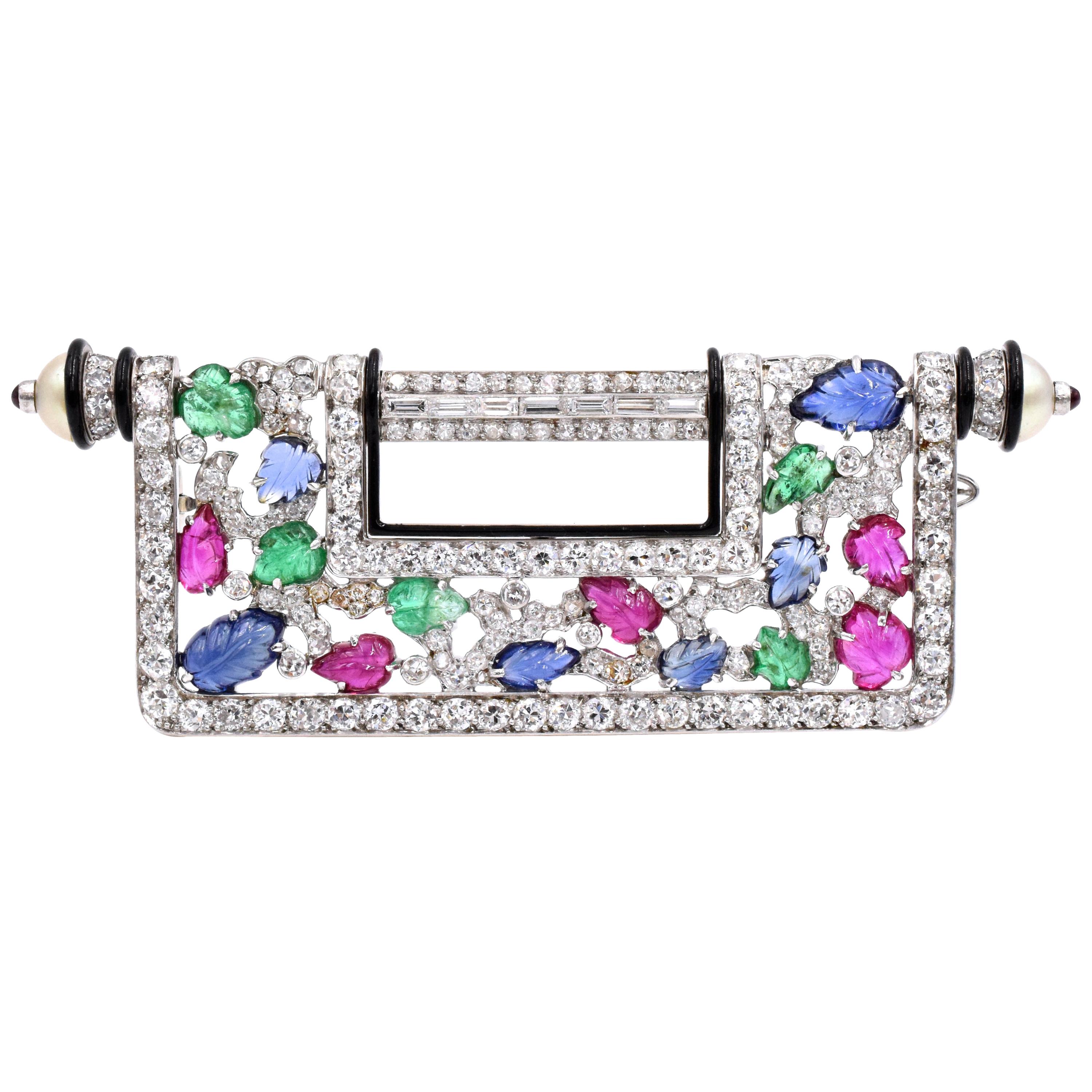 Gemstone and Diamond  Brooch