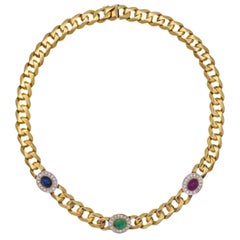 Gemstone and Diamond Cuban Link Necklace
