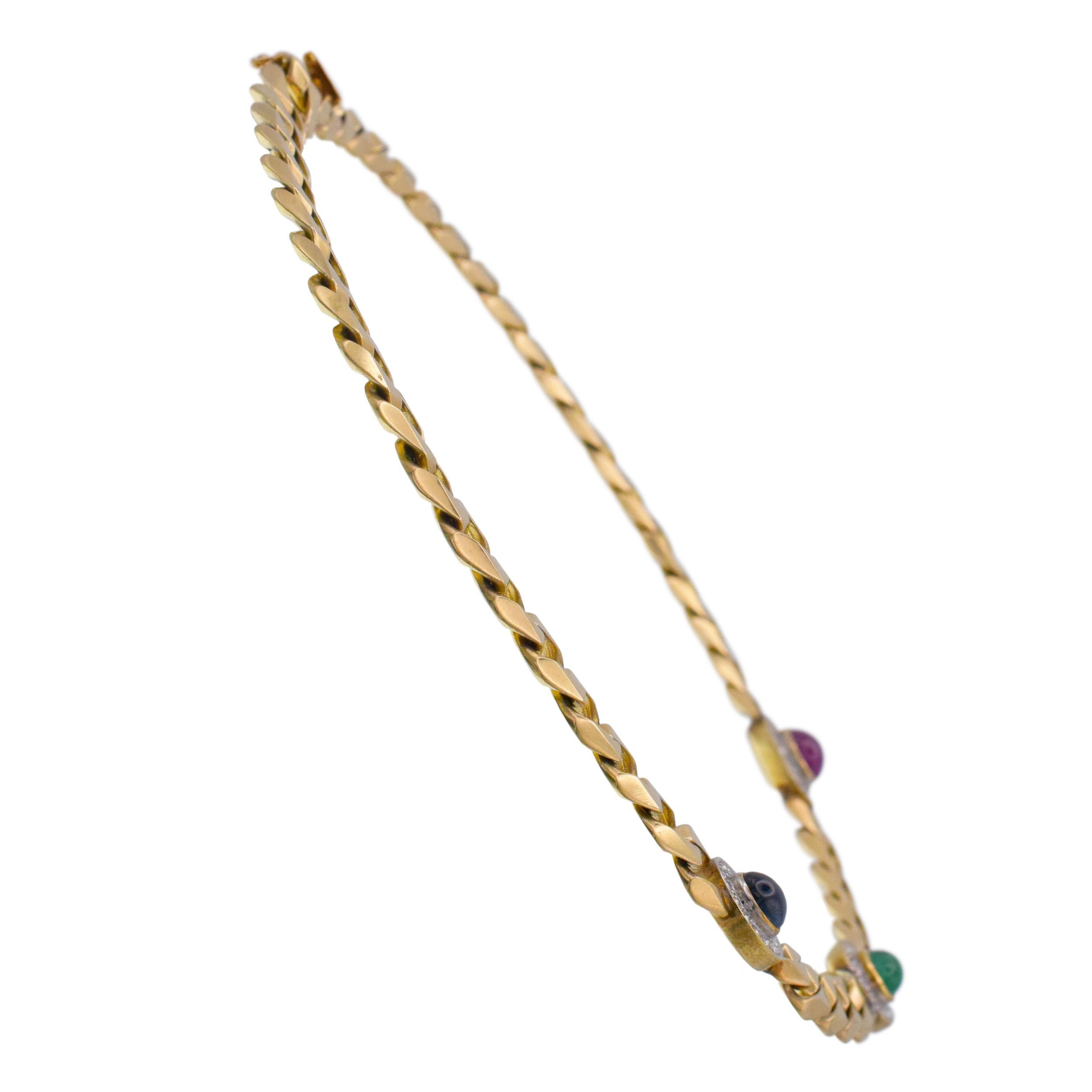 Gemstone and Diamond Cuban Link Necklace For Sale 3