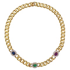 Gemstone and Diamond Cuban Link Necklace