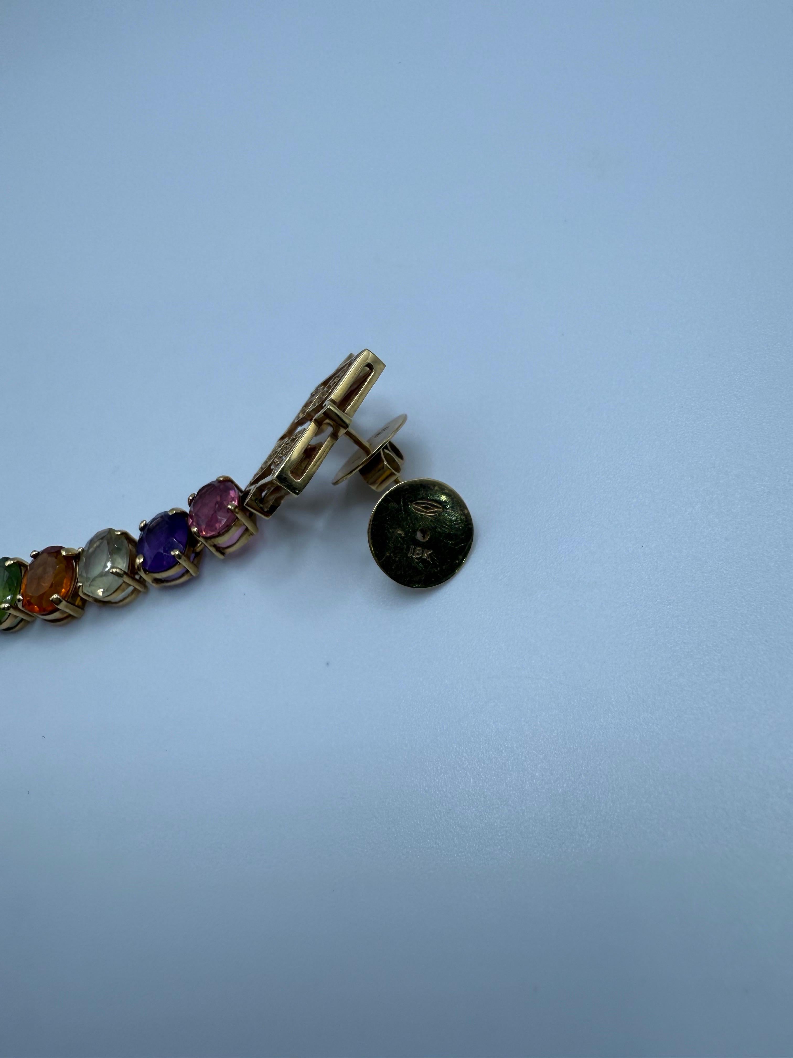 Gemstone and Diamond earrings extra long 18KT yellow gold For Sale 3