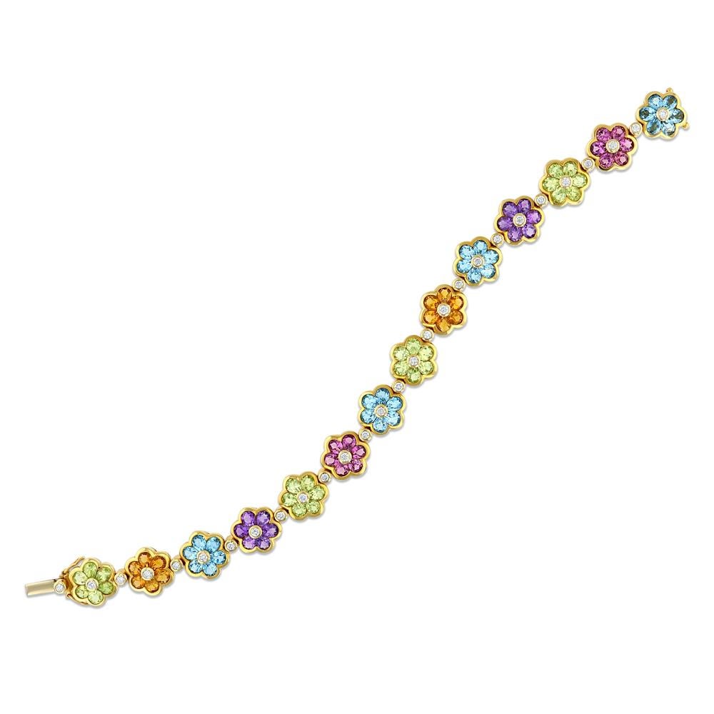 Bracciale con gemme e fiori di diamante In condizioni ottime in vendita a Aspen, CO