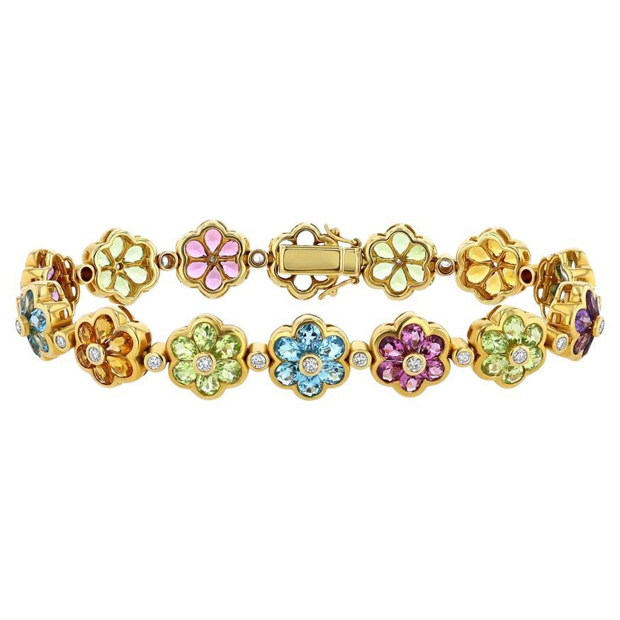 Gemstone and Diamond Flower Bracelet