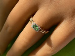 Gemstone and Diamond Solitaire Ring, Natural Oval Curb Chain Ring, Dainty Ring