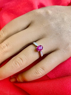 Gemstone and Diamond Solitaire Ring, Ruby Stackable Ring with Natural Diamonds