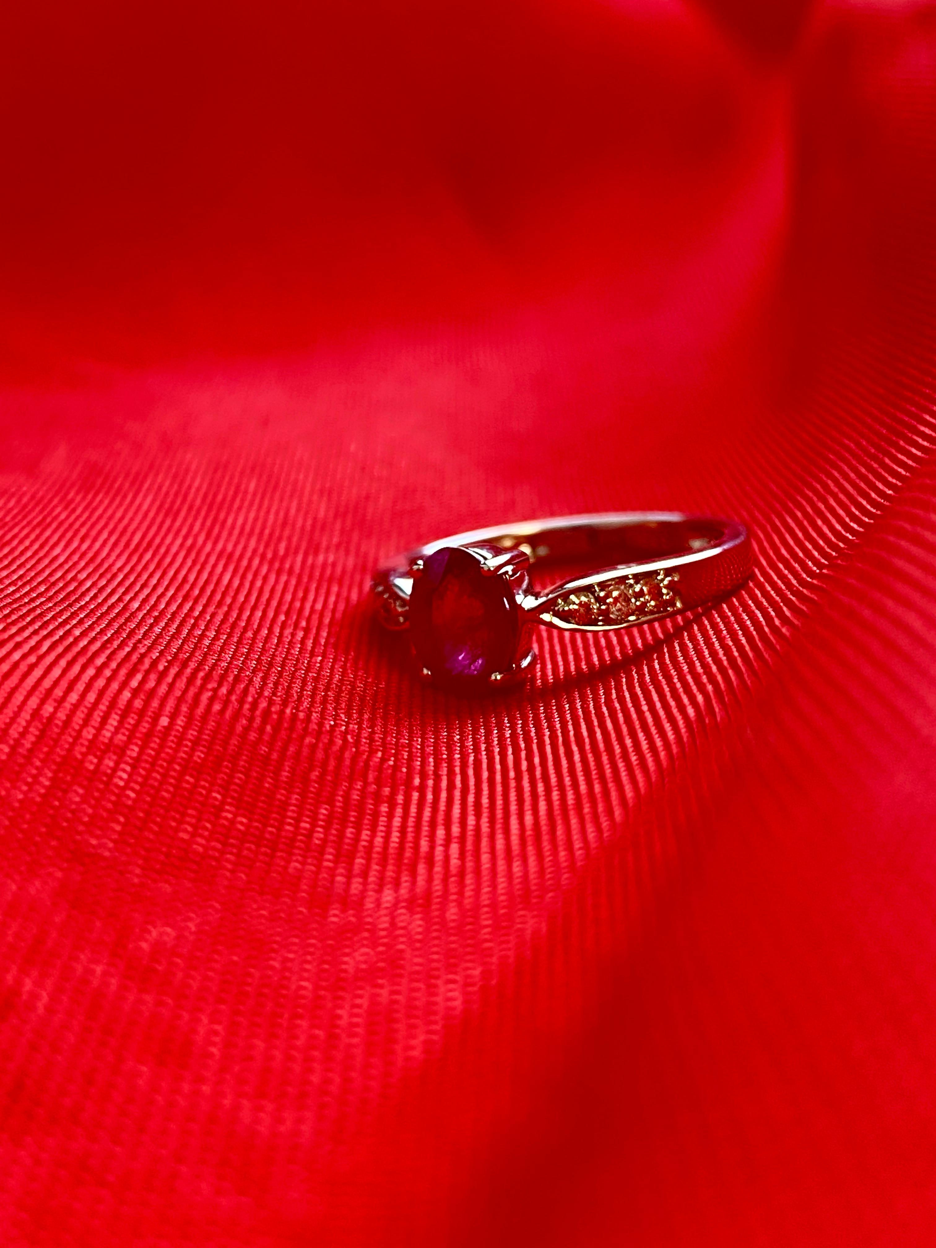Modern Gemstone and Diamond Solitaire Ring, Ruby Stackable Ring with Natural Diamonds For Sale