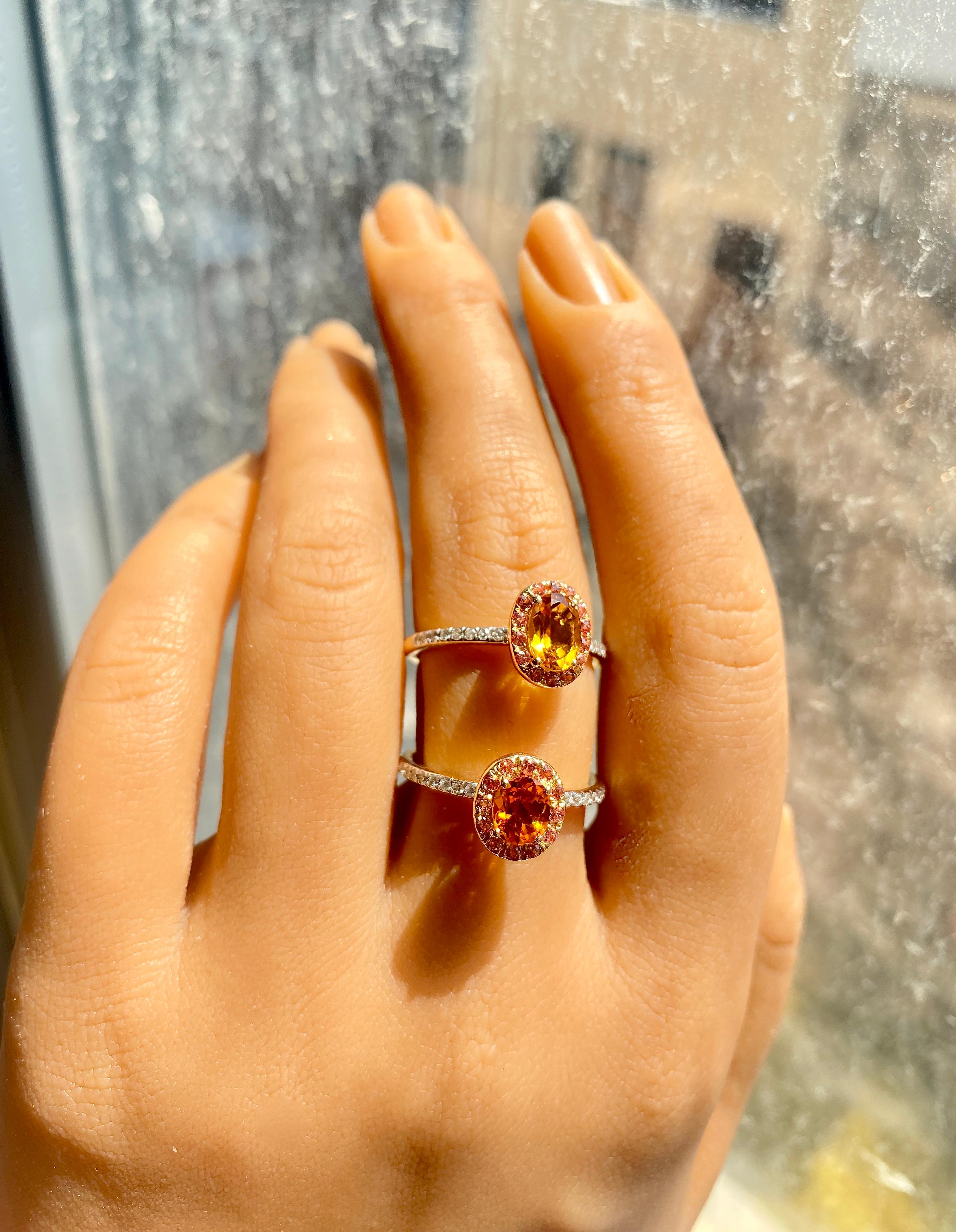 Modern Gemstone and Diamond Solitaire Ring Stack, Natural Citrine and Diamond Rings For Sale