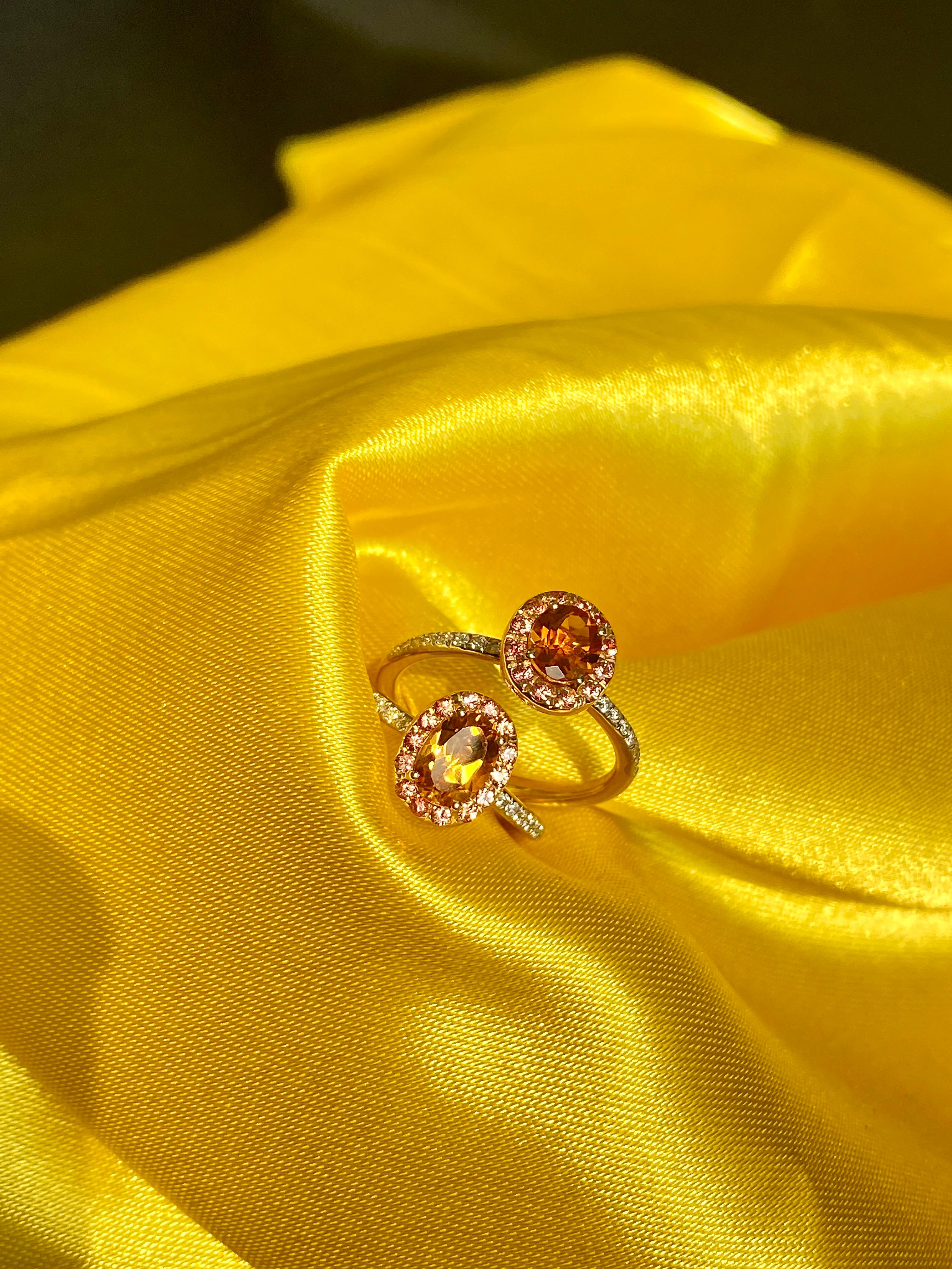 Oval Cut Gemstone and Diamond Solitaire Ring Stack, Natural Citrine and Diamond Rings For Sale