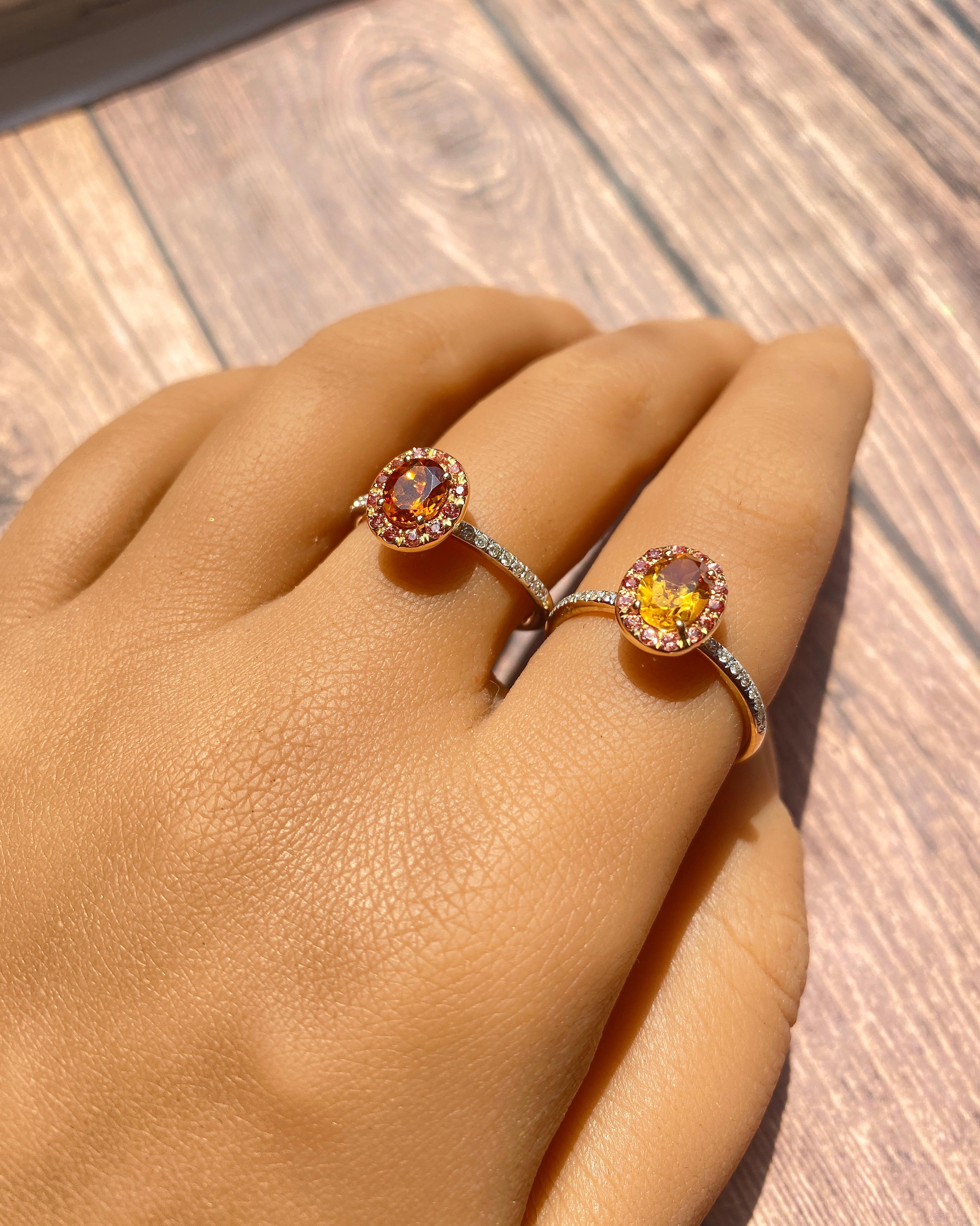 Women's Gemstone and Diamond Solitaire Ring Stack, Natural Citrine and Diamond Rings For Sale