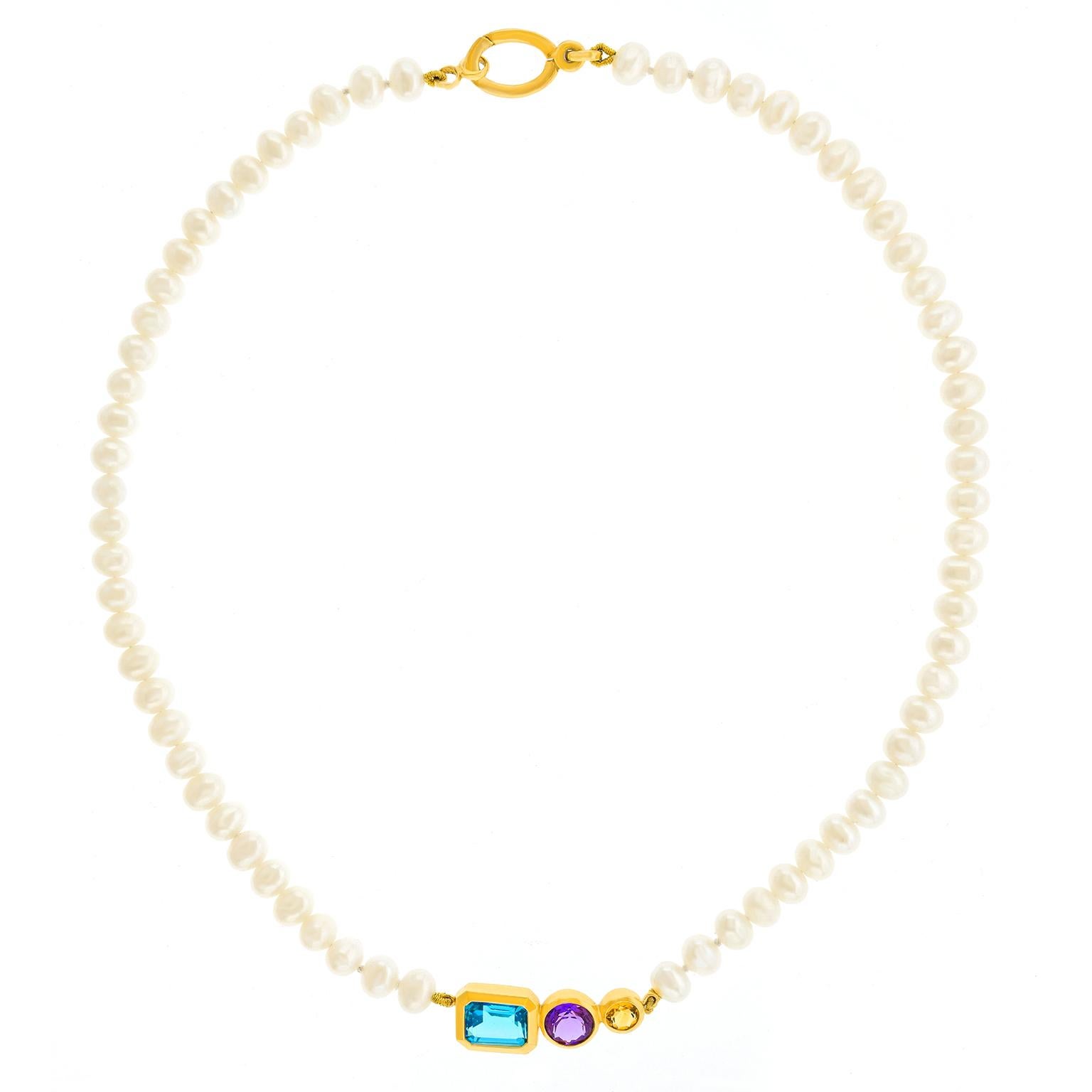 Gemstone and Pearl Neckalce For Sale 2