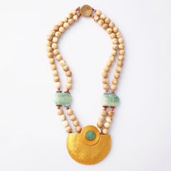 Gemstone Beaded Necklace With Modernist Medallion By Tulla Booth, 1980s
