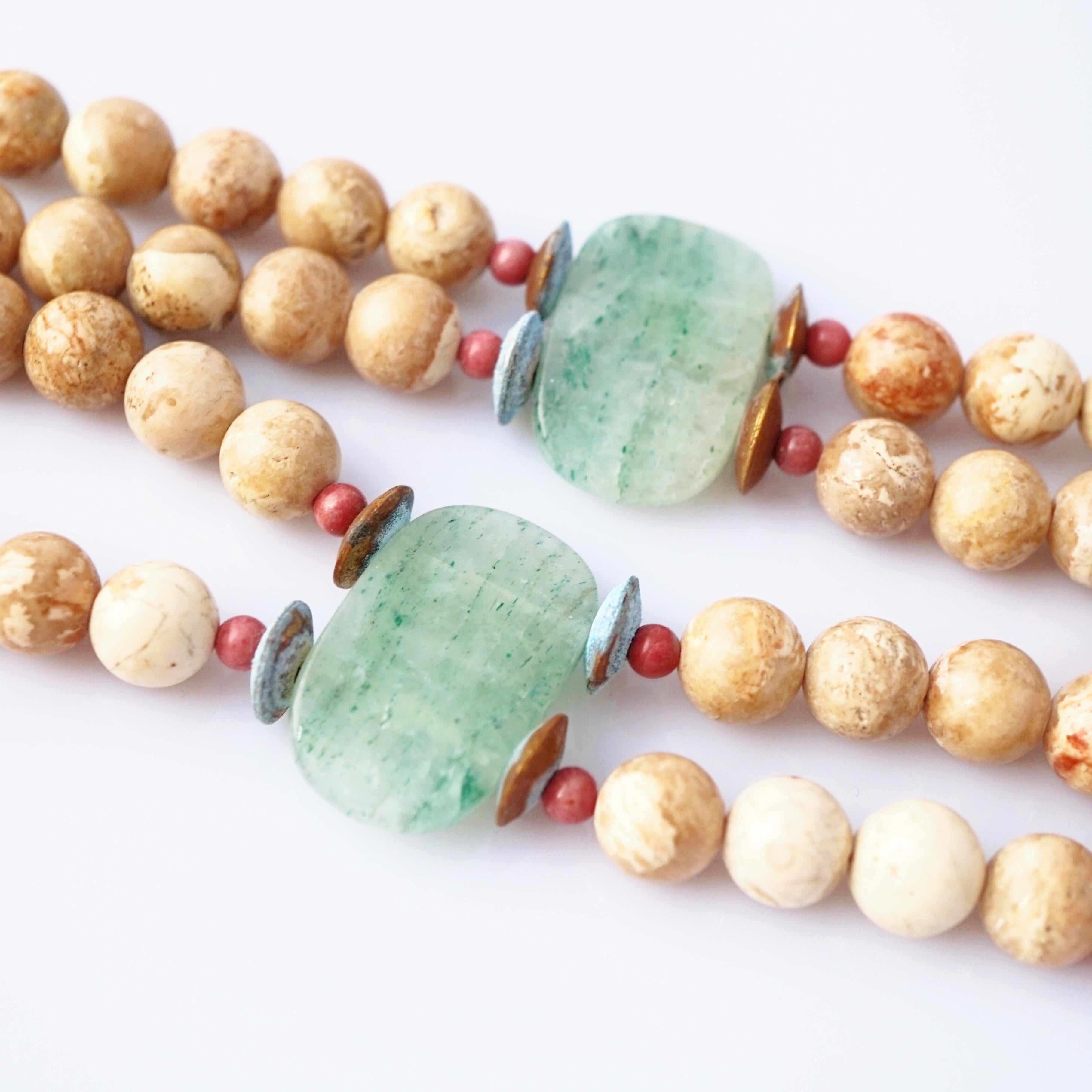 Gemstone Beaded Necklace With Modernist Medallion By Tulla Booth, 1980s In Good Condition For Sale In McKinney, TX