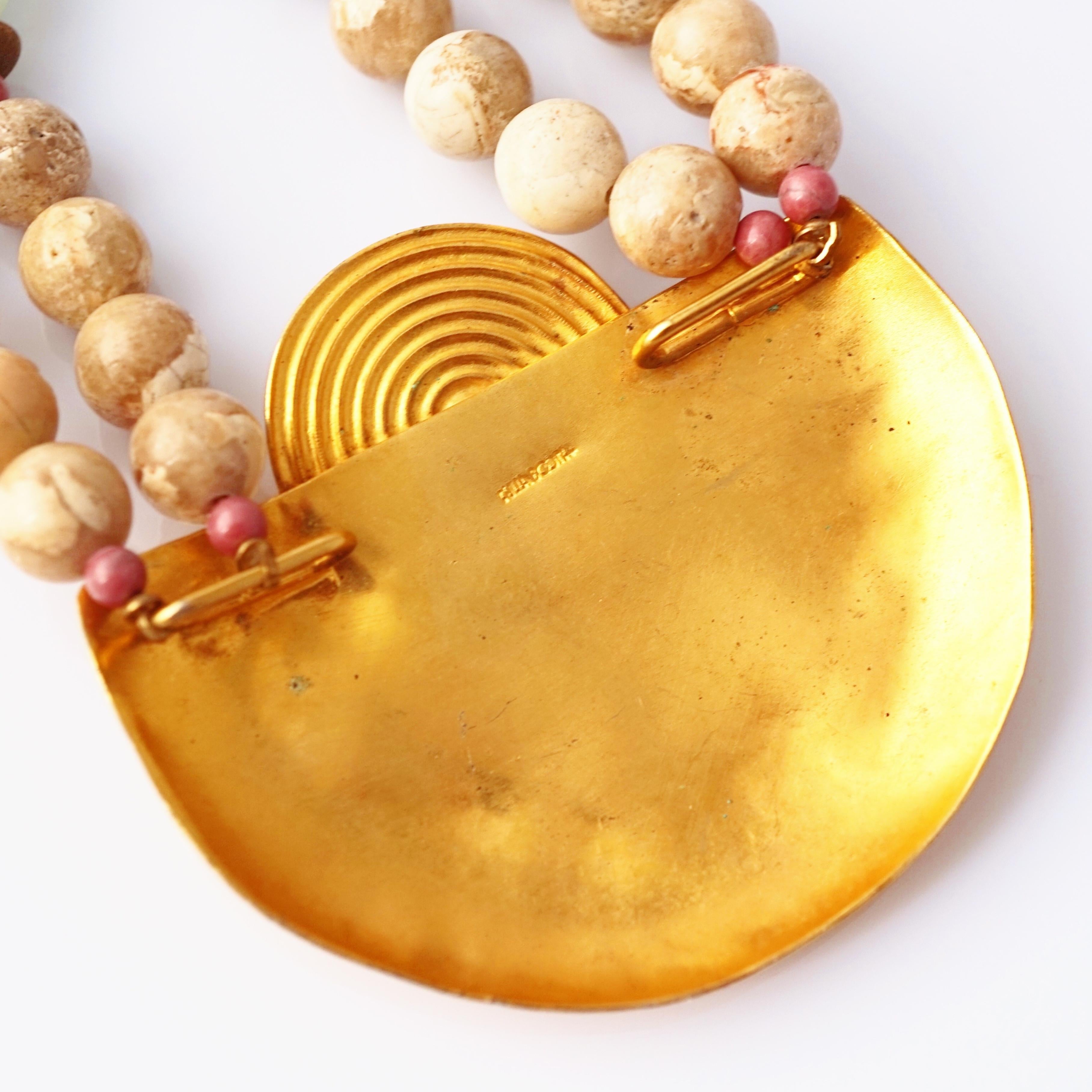 Women's Gemstone Beaded Necklace With Modernist Medallion By Tulla Booth, 1980s For Sale