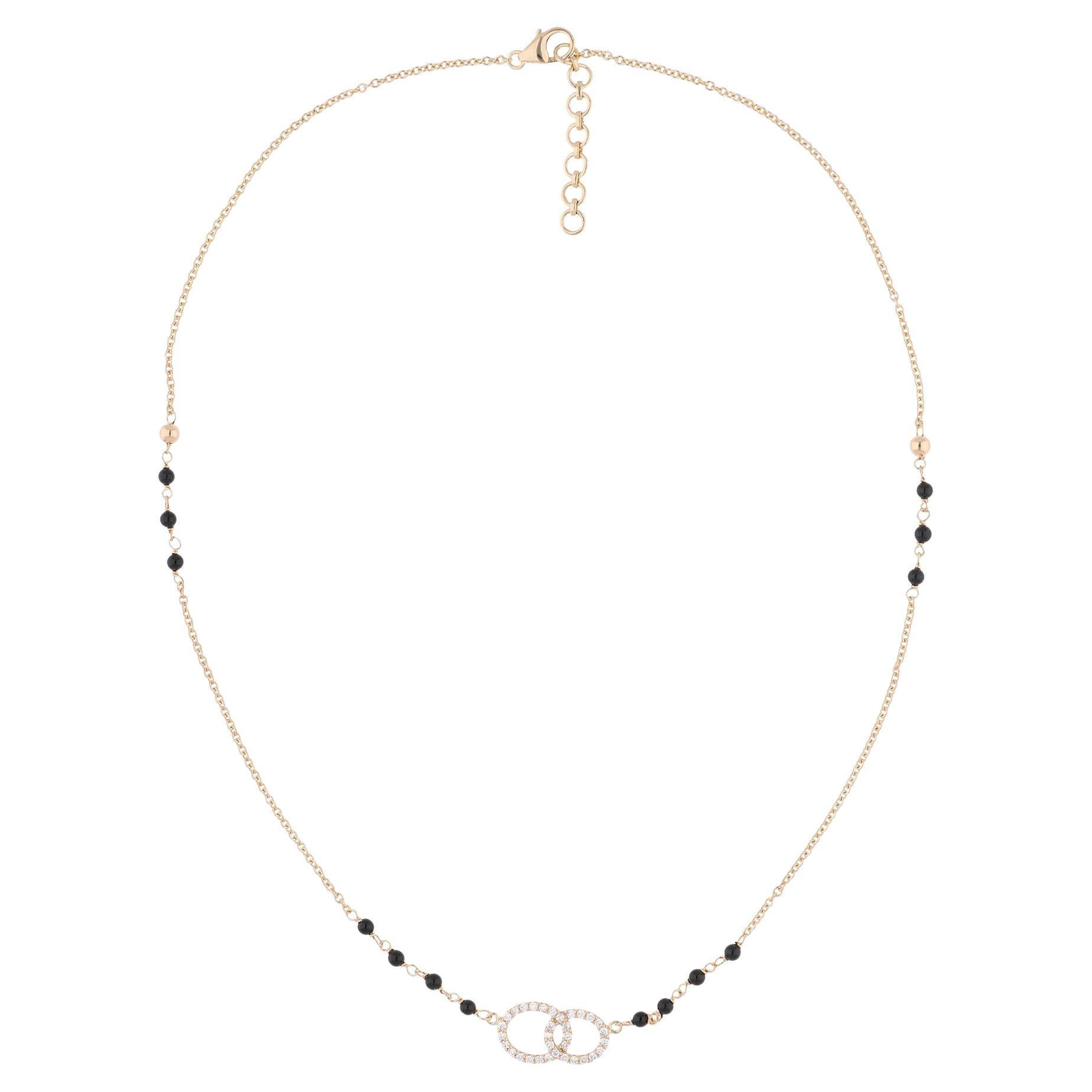 Edelstein Perlen Charme Halskette Diamant Pave 18 Karat Gelbgold Handmade Schmuck im Angebot