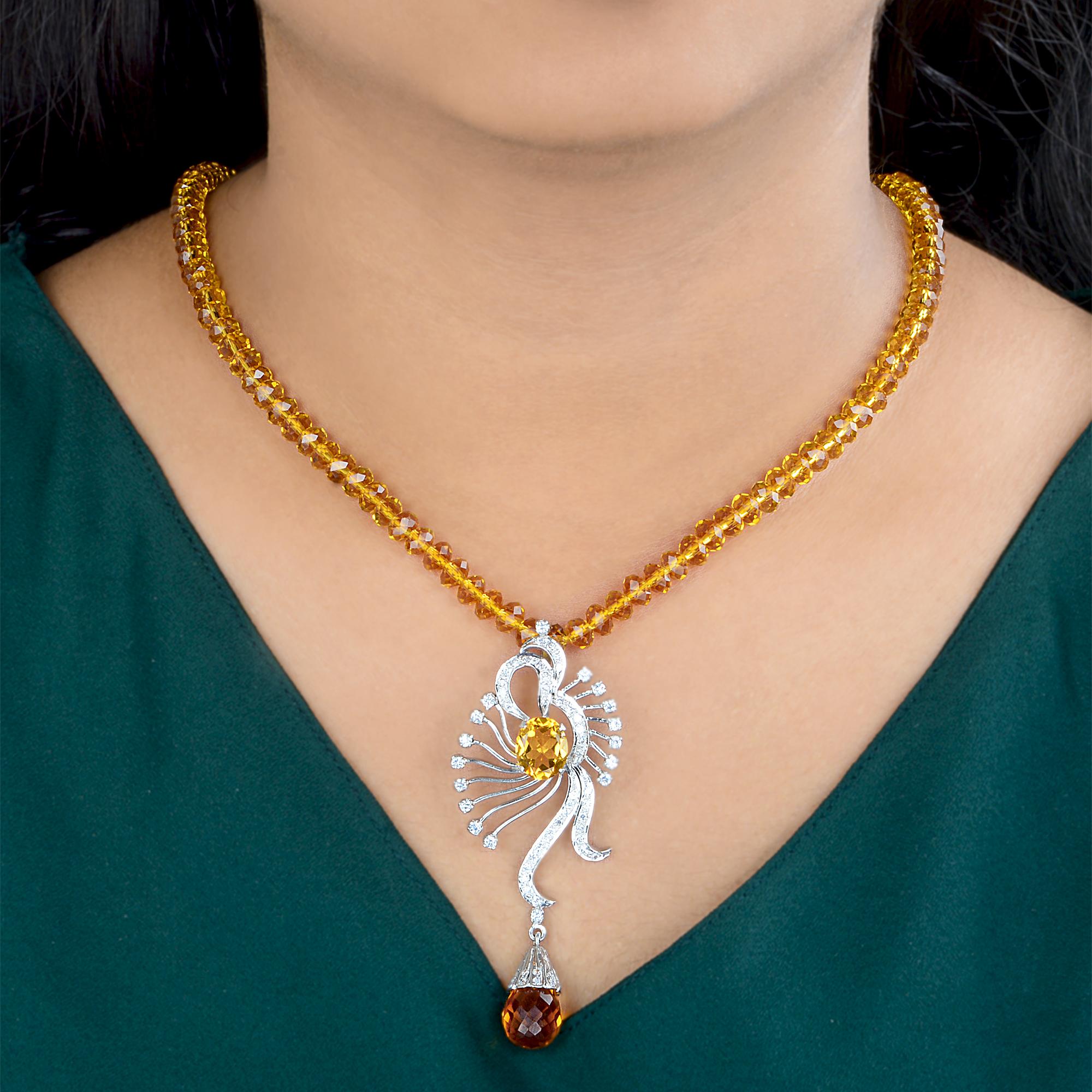 Moderne Collier de perles de pierres précieuses pendentif en argent et diamant fait à la main Bijoux de style vintage en vente
