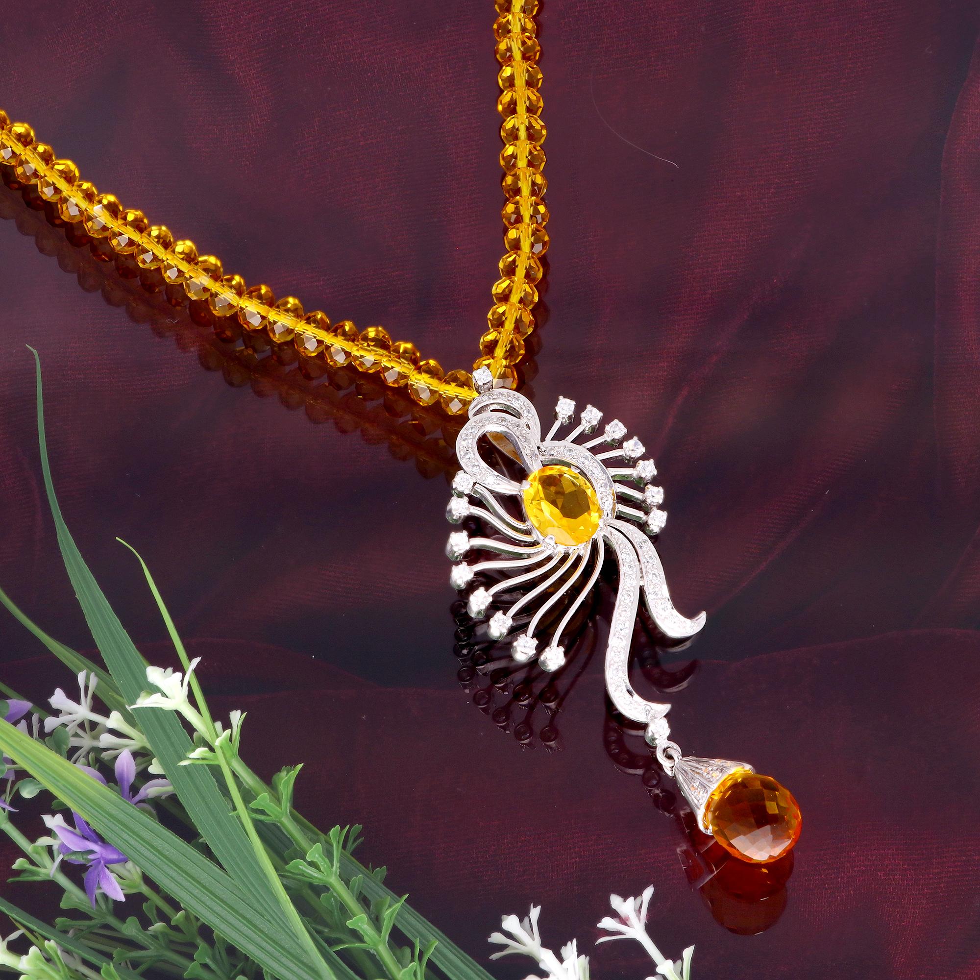 Taille ronde Collier de perles de pierres précieuses pendentif en argent et diamant fait à la main Bijoux de style vintage en vente