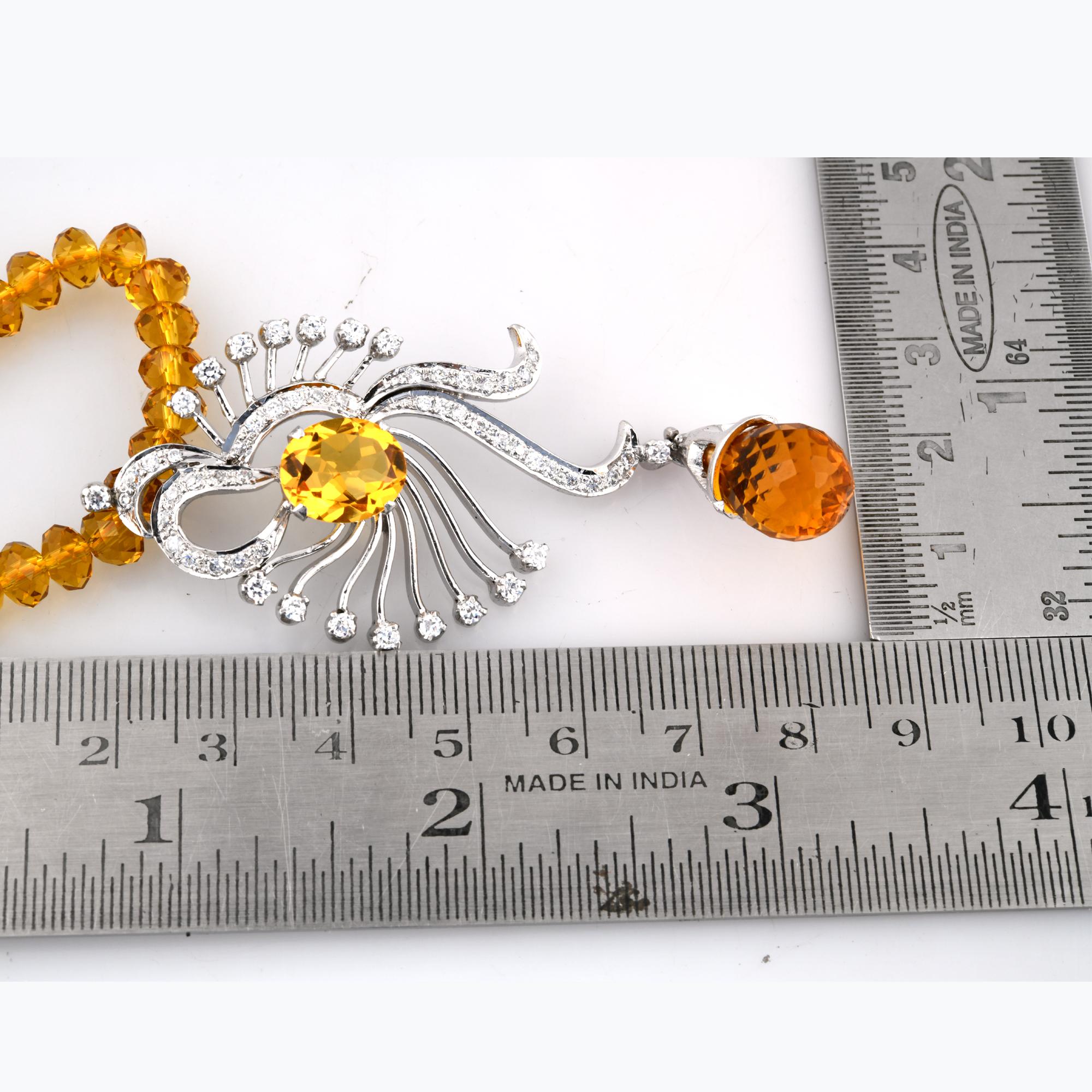 Women's Gemstone Beads Necklace Diamond Silver Pendant Handmade Vintage Style Jewelry For Sale
