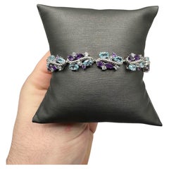 Gemstone Bracelet in Sterling Silver - 10ctw Amethyst, Blue Topaz, White Topaz