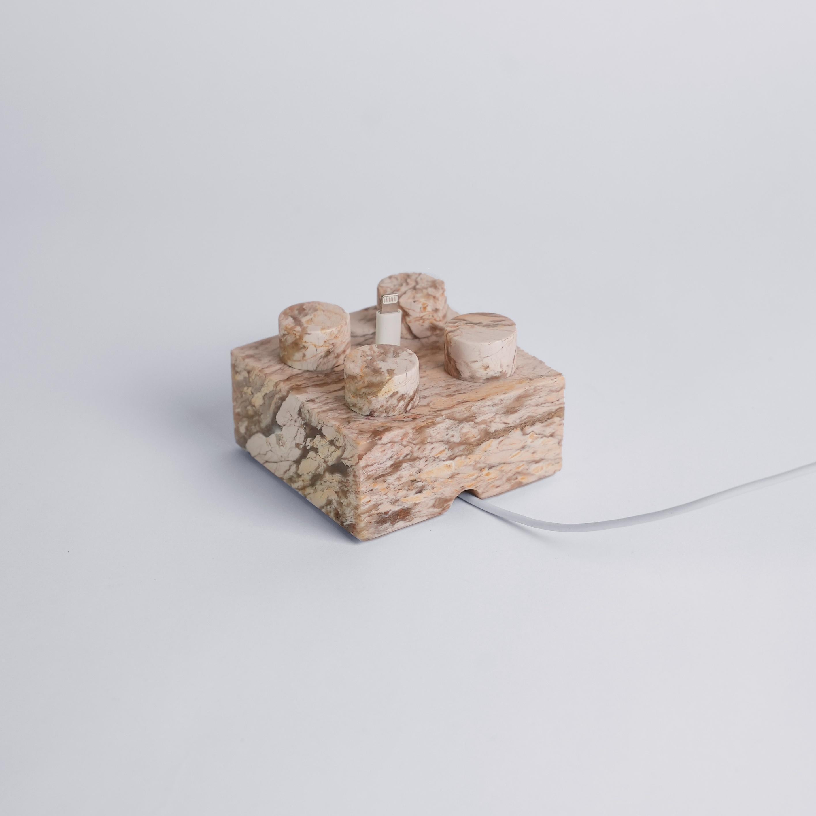 Carved Gemstone Brick Phonestand -  Cream Soapstone For Sale
