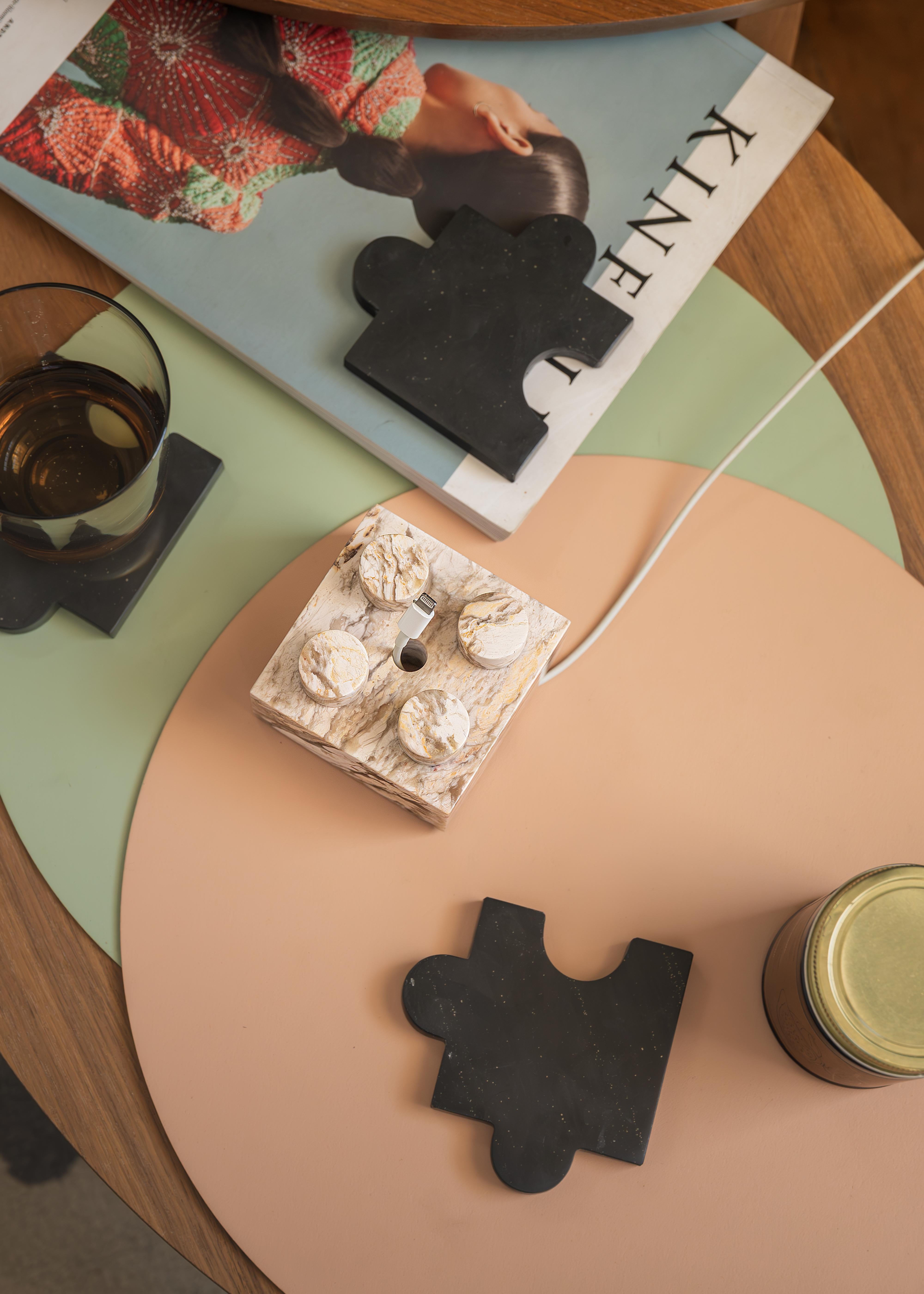 Contemporary Gemstone Brick Phonestand -  Cream Soapstone For Sale