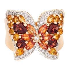 Gemstone Butterfly Ring Diamond Vintage 14k Yellow Gold Wide Band Jewelry