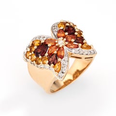 Gemstone Butterfly Ring Diamond Vintage 14k Yellow Gold Wide Band Jewelry